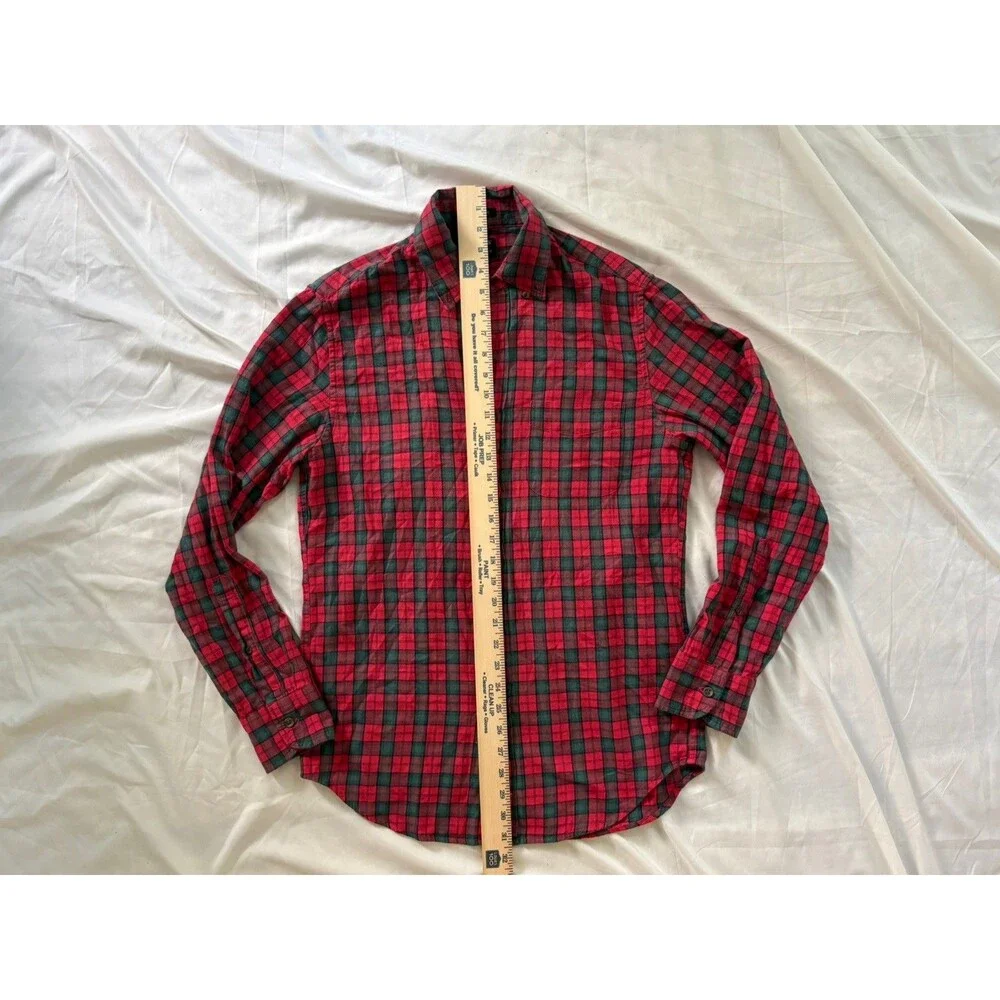 J Crew Flannel Shirt Red Black Plaid Mens S Button Up Cabin Outdoor Classic Prep